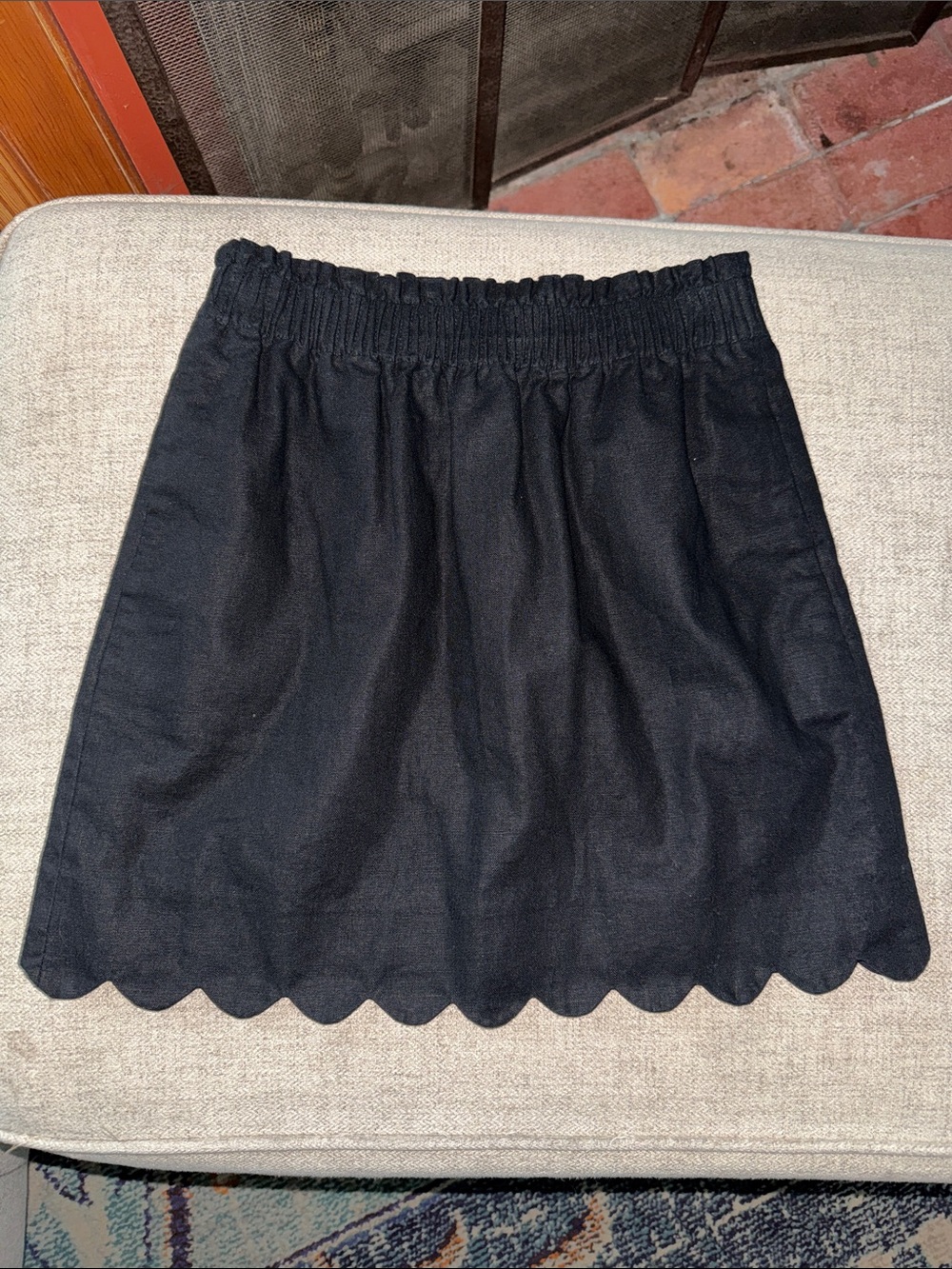 J. Crew Black Linen Scalloped-Hem Mini Skirt